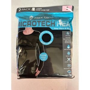 2-PACK Small Free Country Women Black Microtech Heat Base Layer LS Top Shirt NWT